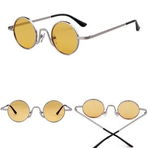 New Wired Frame Retro Skinny 90s small Round Circle Yellow Lens Sunglasses